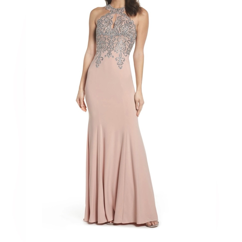 Xscape Blush and Silver Embellished Gown